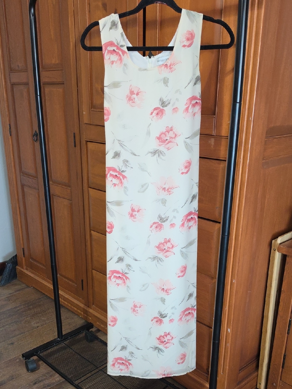 Valerie Stevens Silk Maxi Dress with Pink Floral Print